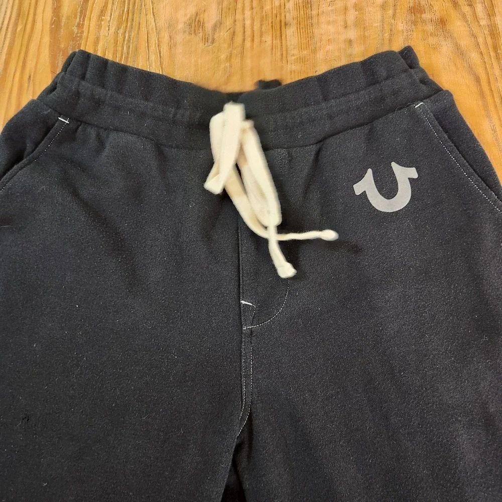 True Religion Black Men's Sweatpants Joggers Drawstring Waist Logo Pockets Large
